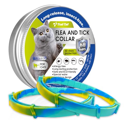 Flea and Tick Collar for Cats – Natural Essential Oil Formula, 60 Days Protection, Waterproof & Adjustable Flea Collar for Small, Medium & Large Cats (Aurora, 2 Pack)