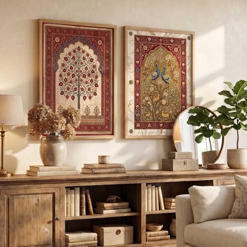 Image of kotart Madhubani Art Wall Painting Traditional Home Decoration With Frame For Living Room Bed Room Hotel Wall Decor Digital Reprint Set of 2 (19X25 INCH)