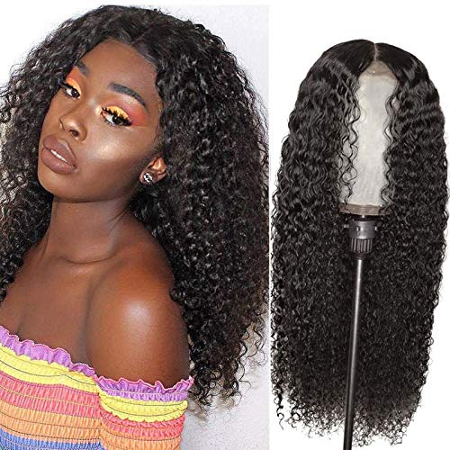 Susoonfo Wigs for Women, 24in Peruvian Curly Human Hair Wig Glueless Lace Front Human Hair,European and American Western Style Wigs (Black)
