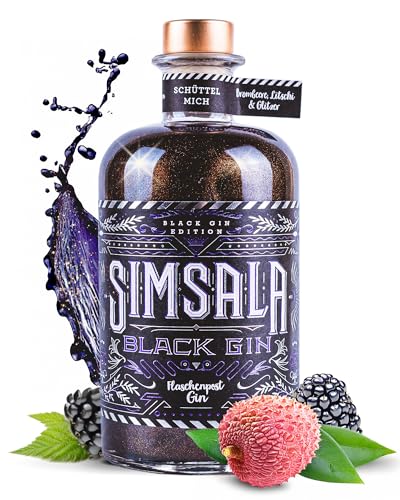 SIMSALA BLACK GIN by Flaschenpost Gin - Black Glitzer Edition mit Brombeere & Litschi - Glitter Drink mit Farbeffekt - Special Edition - Handmade in Deutschland (0 5l) - Geschenkidee zu Muttertag