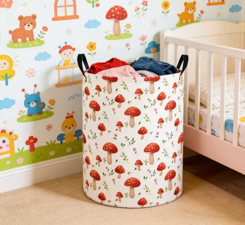 Image of Baby Laundry Basket Baby Nursery Hamper Kids Laundry Basket Toy Storage Bin for Boys Room Decor Gift Baskets for Bedroom Bathroom(Mushroom)