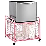 mDesign Small Portable Mini Fridge Storage Cart with Wheels and Handles - Mobile Refrigerator,...
