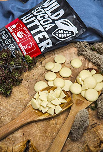 Raw Organic Cocoa Butter Wafers from Peru | Unrefined, Non-Deodorized, Food Grade, Plant-Based, Paleo, Vegan Body Butter - Great for DIY Recipes, Smoothies, Keto Coffee, Skincare and Haircare (8 oz)