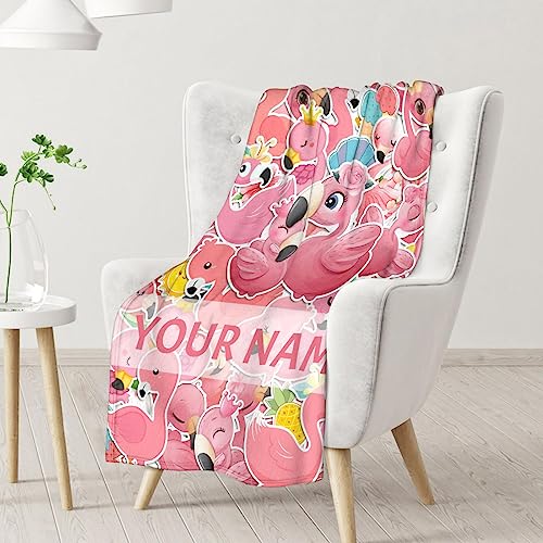 Personalized Flamingo Blanket Gifts with Name - 30x40 Inches Cute Throw for Women & Girls - Pink Soft Fuzzy Blankets for Couch & Office