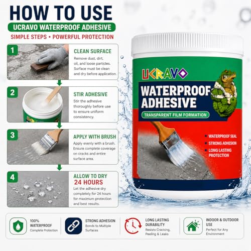 Image of UCRAVO Epoxy Waterproof Glue for Leakage, Transparent Crack Seal Glue 500gm with Brush | Roof Water Leakage Solution | Waterproof Adhesive for Concrete Cracks, Pipes, Bathrooms, Terrace & Outdoor
