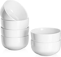 DOWAN 10oz Ceramic Small Bowls Set of 6 - Soft White Porcelain Ice Cream Cereal Dessert Bowls, 4.25" Microwave Dishwasher Safe for Portion Control