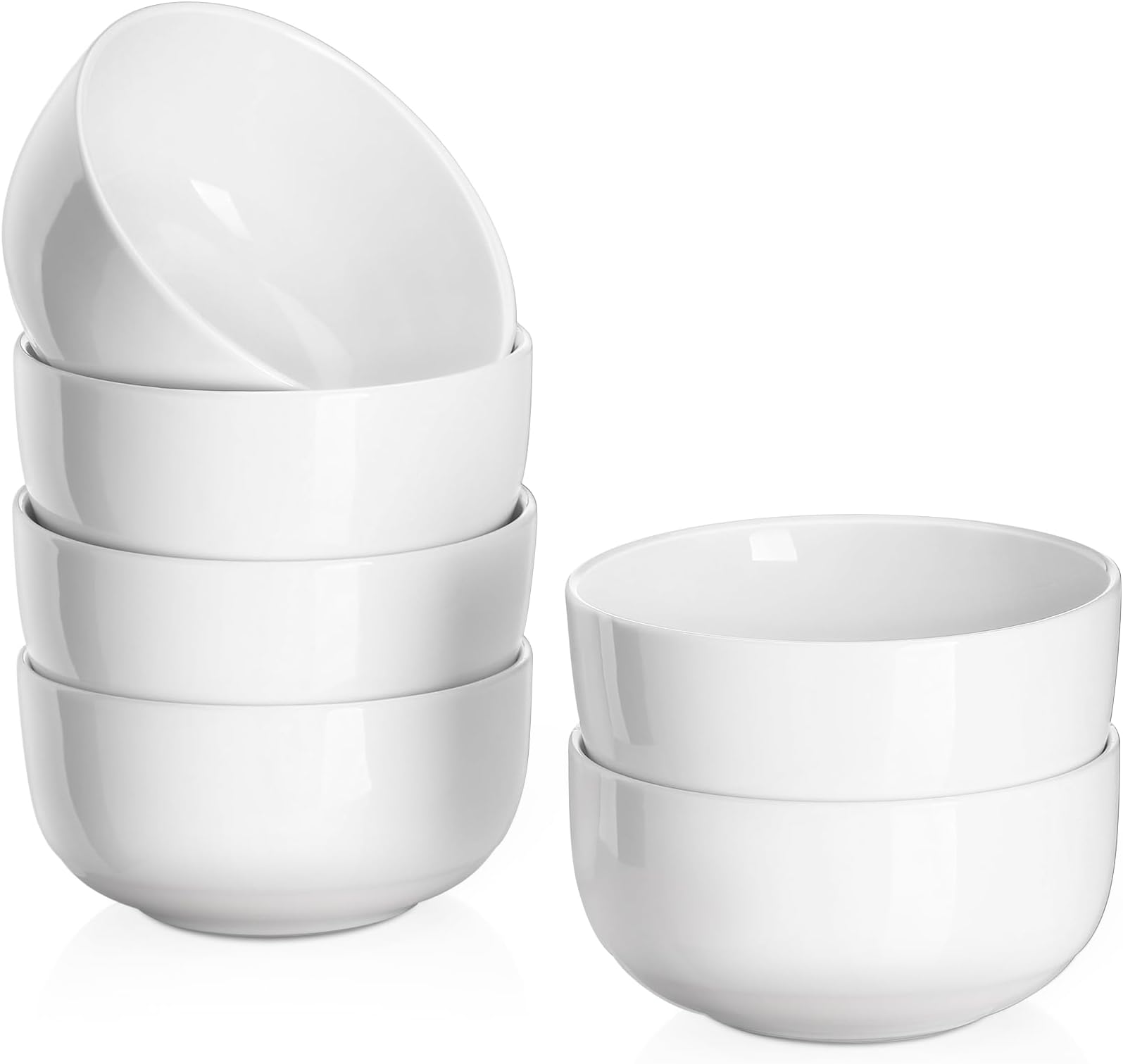 DOWAN Small Bowls, Ceramic Dessert Bowls, 8 oz Ice Cream Bowls, Dishwasher Microwave Safe, White Bowls for Rice, Dipping, Cereal, Side Dish, Small Portions, Set of 6