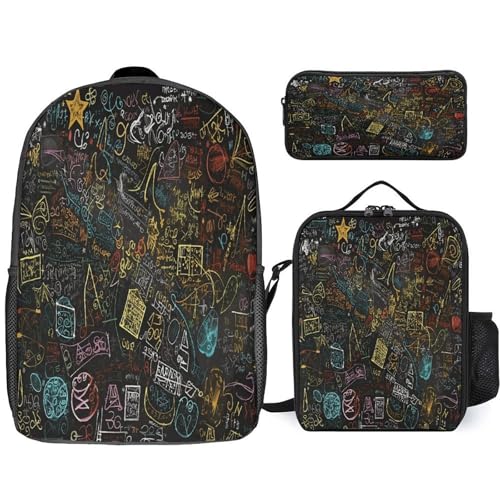 Printed Backpack With Lunch Pack Storage Box Case Math Formula 3pcs Lightweight Travel Backpack