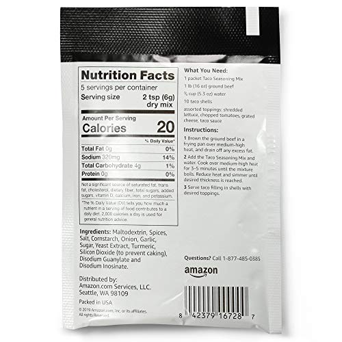 Image of Amazon Grocery, Taco Seasoning Mix, Mild Heat, 1 Oz (Pack of 4)
