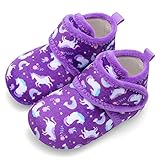 Picture of Scurtain Unisex Kids Toddler Slippers Socks Artificial Woolen Slippers with Non-slip Rubber Sole, Purple/Elf, 8.5-9 US Toddler