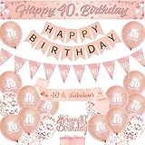 40th Birthday Decorations Banner for women - Rose Gold Party Balloons Set with Pennant Sash, Happy 40 Years Old Birthday Yard Banners and Cake Topper for Women Party Supplies - Image 1