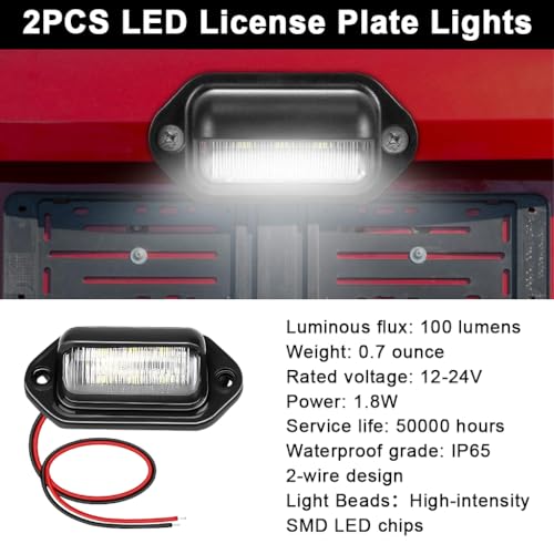 Image of STHIRA 2PCS LED Number Plate Lights Super Bright White SMD Tag Lamp 12V-24V Universal for Car Truck Trailer RV Waterproof IP67 Easy Install Wiring Screws License Plate Lights