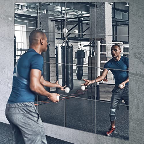 EVENLIVE® Gym Mirrors for Home Gym,16PCS Glass wall mirror tiles, 30cmx30cm full length Mirror sticker - Image 2