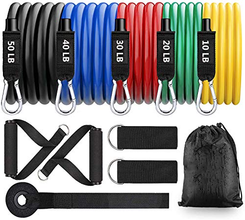 Fasce Elastiche Fitness - Set Da 5 Bande Di Resistenza In Lattice, Con Guida Esercizi In Italiano/Inglese, Borsa Portatile, Multicolore - 6