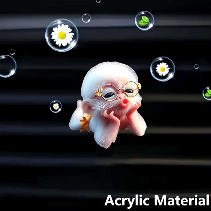 Image of Cartoon Cute Monkey 2D Acrylic Car Air Vent Clip Freshener - Adorable Solid Fragrance for Car AC Vents, Long-Lasting Scent, Fun Animal-Themed Decor for Kids & Adults