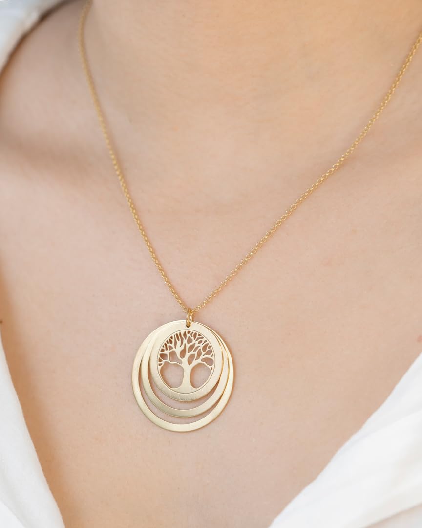 Collar Arbol de la Vida Personalizado para Mujer en Plata de Ley - con Cadena de 45 cm + Alargador - Regalo Original para Madres y Abuelas