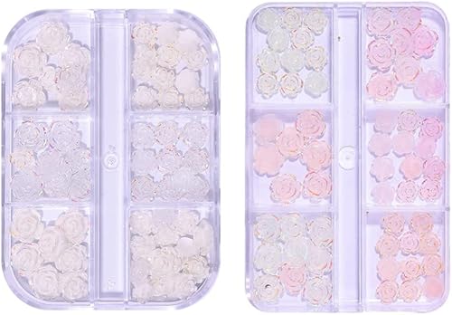 2 cajas, dijes de uñas de flores 3D para uñas acrílicas, 12 rejillas de flores de resina con perlas, cambian de color bajo la luz solar,