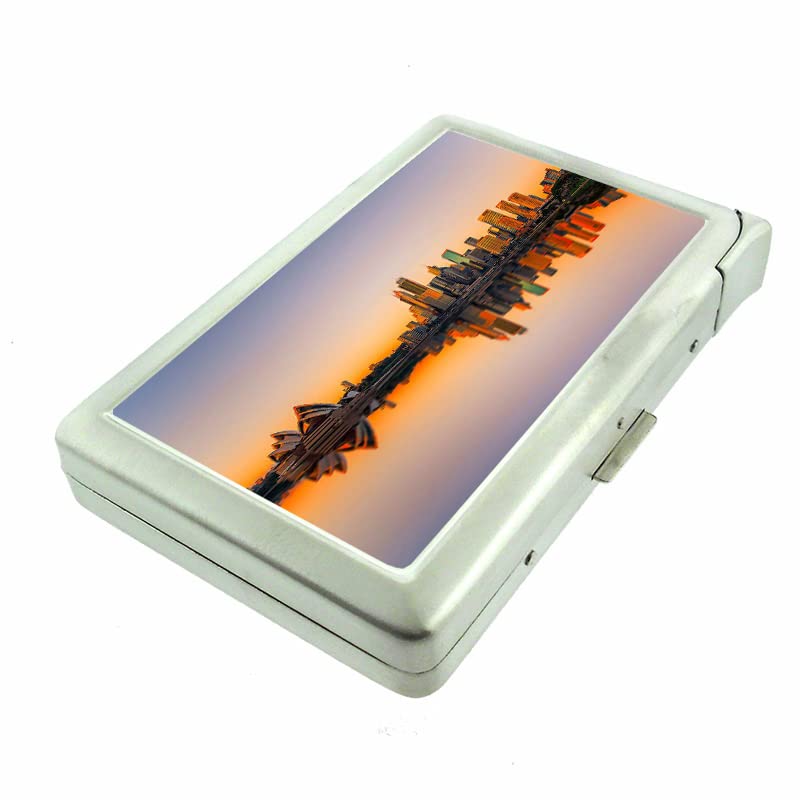 Amazon.com: Cigarette Case with Built in Lighter Sydney Australia 100s Size  Cigarettes Silver Metal Wallet 4.75