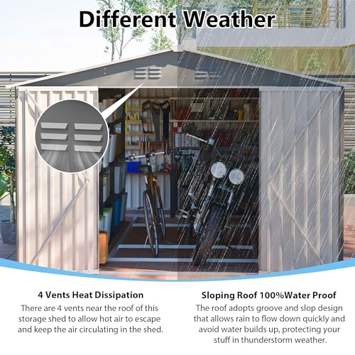 Image of YOPTO 10x14 FT Outdoor Storage Shed,Metal Shed W /Lockable Doors & Floor Frame,Garden Tool House W /Sloped Roof & 4 Air Vents,for Backyard Patio Lawn,Light Gray