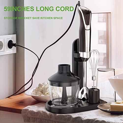 Hand Blender 4 in 1 Immersion blender 8 Speed Control with LED Display,Powerful 800W,Stainless Steel Blades ,with Whisk,600ML Beaker and 500ML Chopper,Storage Bracket (1.5m Cable)BPA Free