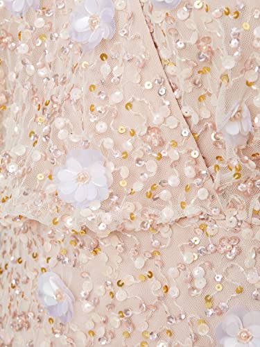 Adrianna Papell Women's Beaded Blouson Bow Dress, Ivory/Blush #TOP2