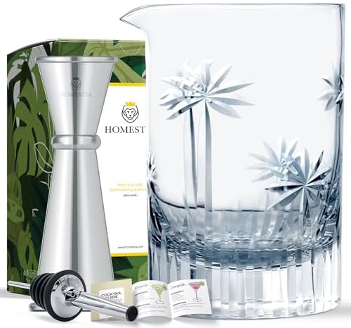 Homestia Cocktail Mixing Glass, 24 oz Weighted Old Fashioned Glass with Jigger Pourer- Crystal Cocktail Stirring Pitcher - Thick and Sturdy Bottom, Mixology Bartender Essentials, Home Bar Tool - Thumbnail 3