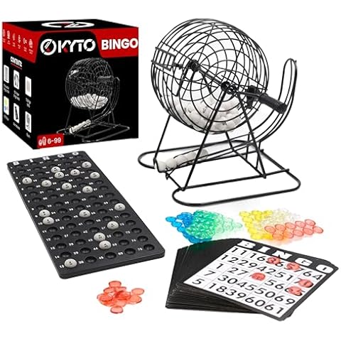 Bingo game Black metal drum 18 bingo tickets 75 bingo balls 150 chips game board + 500 bingo cards Cover