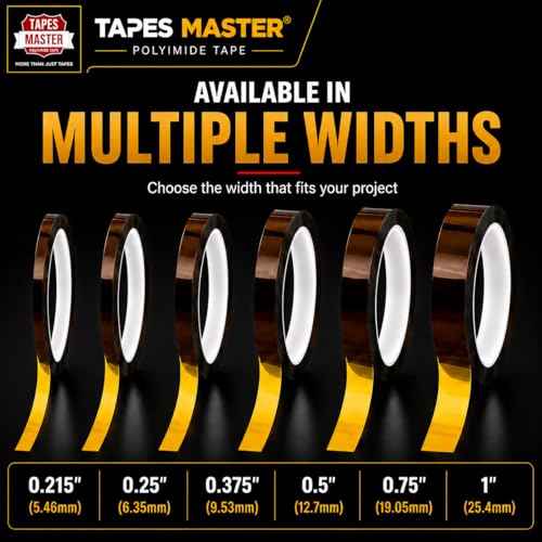 Image of Tapes Master 5 Rolls - 1 /2 inch x 36 Yds1 Mil Polyimide High Temperature Heat Resistant Heat Transfer Thermal Electrical Insulation Tape