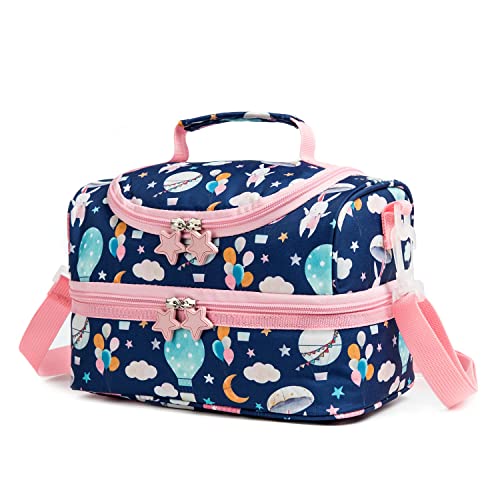 Image of Insulated Kids Dual Compartment Lunch Bag Tote Pack for Girls Boys Toddler School Picnic Food Cooler Hot Water Ice with Strap Bunny