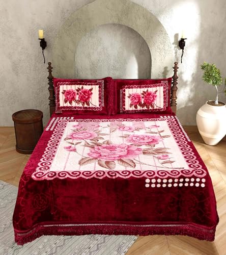 Image of Petals Dreams Bridal Bedsheet Set with 2 Pillow Covers for Wedding, King Size Double Bed (Rose Elegance)