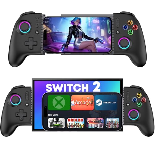 【Anti-Drift &amp; Fast-Connect】Wireless Gaming Controller for iPhone/Android, Hall Joystick&amp;Trigger Bluetooth Phone Controller, Handheld Game Console Quality - For Cloud Gaming,Genshin Impact,Roblox,Call of Duty