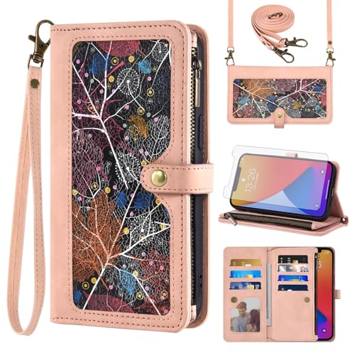 Protection écran iPhone 12 Pro Max avec étui pliable porte-carte rose