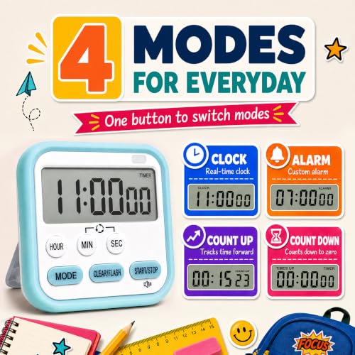 Digital Timer for Kids Classroom Kitchen Timers 24H Timer Clock Blue Green - Image 3