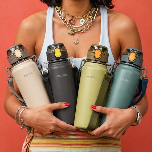 Image of ecoop 800ml Insulated Stainless Steel Water Bottle | Double Wall Vacuum | Leakproof Chug Lid | Keeps Hot & Cold 12-18 Hours | Gym Travel Office Bottle (Artic White)