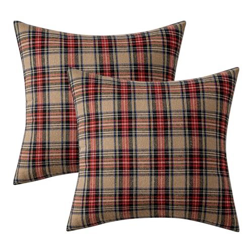 Image of MIULEE Fall Plaid Pillow Covers Scottish Tartan 26x26 Khaki | Set of 2 Fall Decorations Euro Cushion Covers, Farmhouse Winter Home Decor, for Thanksgiving Sofa Couch Bed Living Room