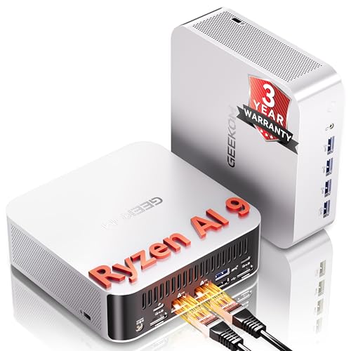 GEEKOM A9 Max AI Mini PC, with AMD Ryzen AI 9 HX 370 (80 Tops), Copilot+ PC, Radeon 890M, 32GB DDR5 (Not LPDDR), 2TB SSD, Win 11 Pro, WiFi 7, BT 5.4, USB4, HDMI 2.1, Dual 2.5GbE, 8K, 3-Year Warranty