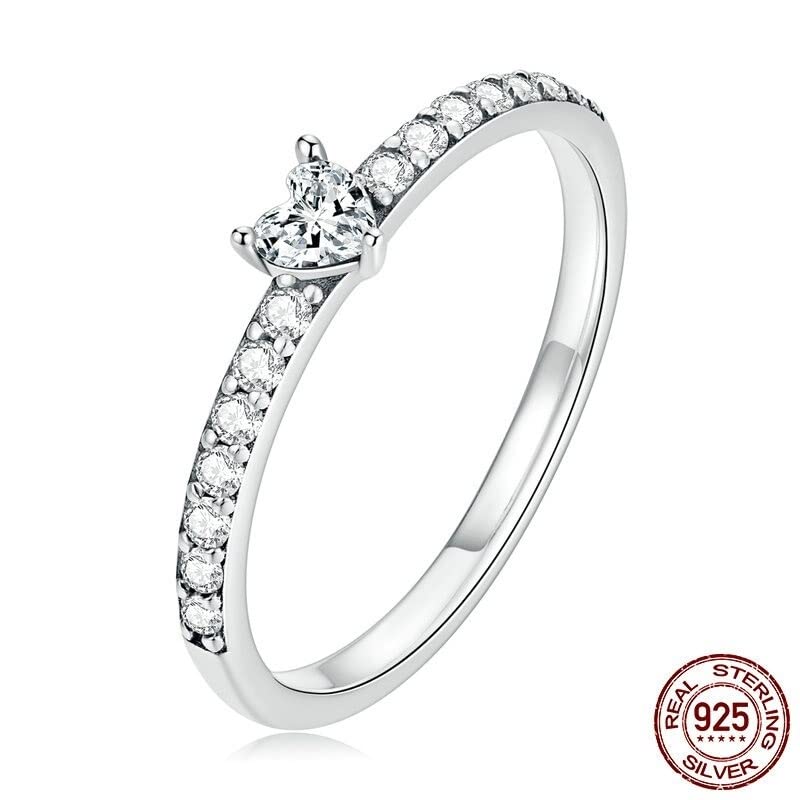 925 Sterling Silver Simple Love Heart Clear Zircon Promise Ring for Women Classic Luxury Wedding Accessories Jewelry2