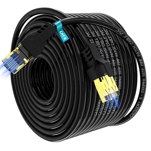 Image of Cat 8 Ethernet Cable 200FT,High Speed 40Gbps,2000Mhz,26AWG,Gold Plated RJ45 Connector,for Outdoor&Indoor,for /PC /Modem /Router /Gaming,Faster Than Cat7 /Cat6 /Cat5