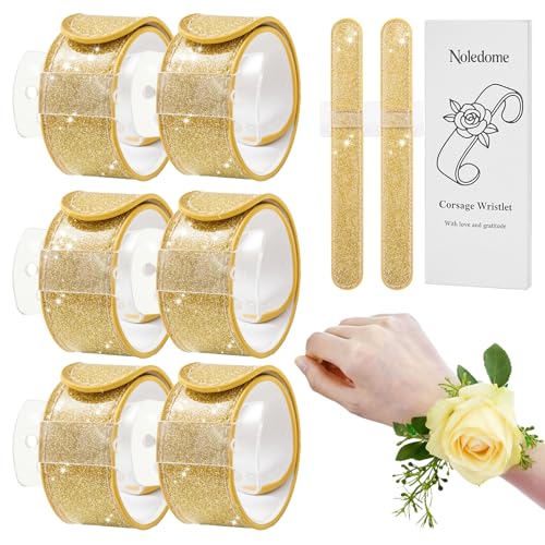 Noledome Corsage Wristlet Set of 6 - Gold Slap Bracelet...