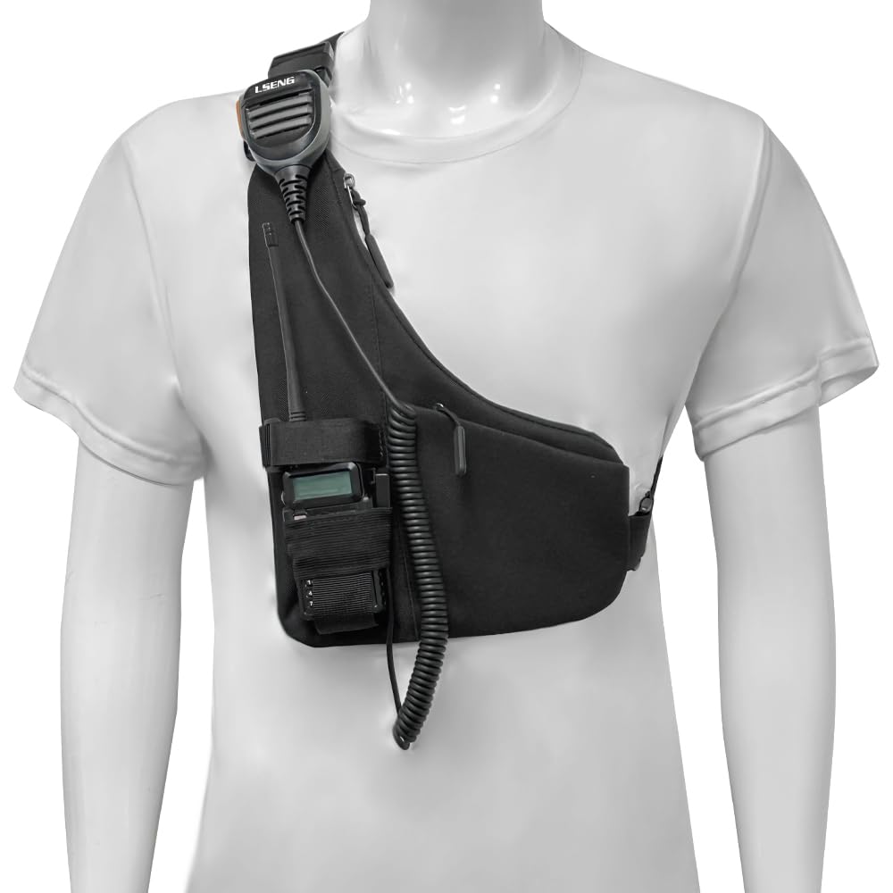 LSENG L-Type Radio Chest Harness Shoulder Radio Holster Chest Pack Adjustable Single Radio Pouch Two-Way Radio Holster Suitable for Motorola Kenwood