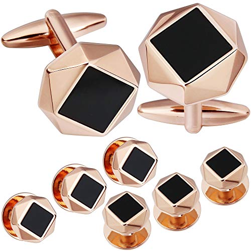 HAWSON Enamel Jewelry Cufflinks and Studs Set for Men - Best Gifts for Wedding Business Formal Event