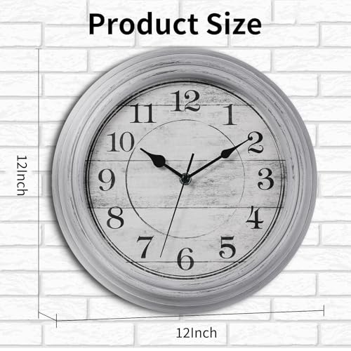Image of Wall Clock, 12 Inch Kitchen Decorative Wall Clock, Silent Wall Cocks Battery Operated Non Ticking with Large Numbers Easy to Read for Home Bathroom Office(Grey)