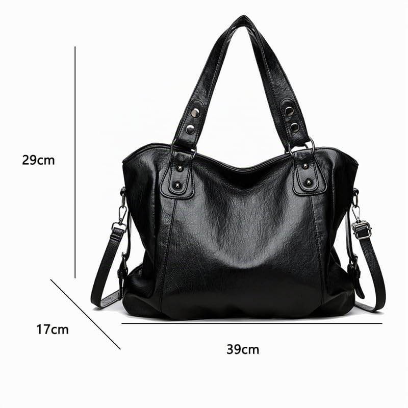 Grand Sac a épaule pour Femme Sac a Main portés épaule avec bandoulière Sacs à Main Hobo Sacoche en Cuir PU Sac bandoulière pour DamesMère Sac Cabas Noir