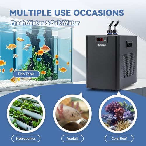 Image of Poafamx 42gal Aquarium Chiller 1 /10 HP Ultra Quiet Compressor Water Chiller | with Pump & Tubing, for Axolotl Jellyfish Hydroponics System Coral Reef Tank, 160L Freshwater Saltwater Cooling System 110V