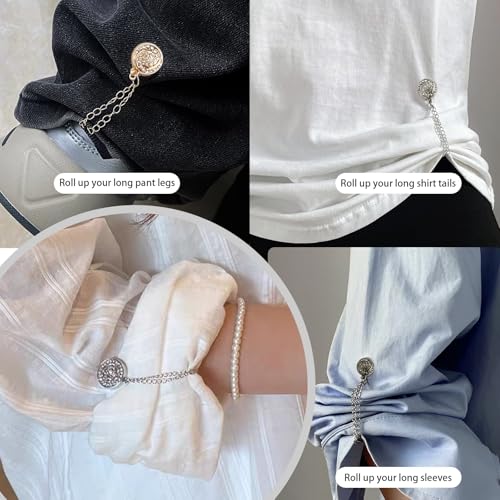 Image of Magnetic Clips with Chain Hijab Magnets for Pant Hem Leg & Sleeve Adjuster Hijab Scarf for Women for Clothing Accessories with Rhinestone Embellishments