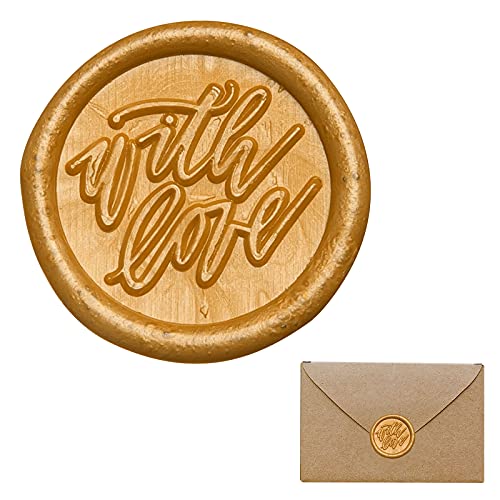 50 Stück with love Siegellack, 1 Zoll Siegellack with love Siegel Aufkleber für Business und Boutique Pakete Kuvertsiegel Thanksgiving Urlaub Weihnachtsgeschenke (Gold - With Love) Cover