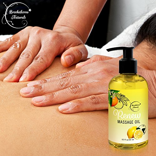 Renew Massage Oil with Orange, Lemon & Peppermint Essential Oils - Great for Massage Therapy or Home use. Ideal for Full Body – with Almond, Grapeseed & Jojoba Oils – By Brookethorne Naturals - Thumbnail 3