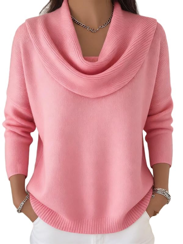 Cowl Neck Sweater for Women Lightweight Solid Color Long Sleeve Knit Pullover Jumper Tops Knit Fall Winter Clothes