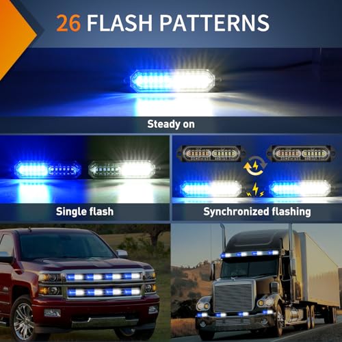Image of Nilight 8PCS LED Strobe Lights 12V 24V Amber White Sync Feature Ultra Slim | Blue White 12 LED Emergency Hazard Warning Lights Flashing Warning Mini Surface Mount Grille for Car Truck Camper trailer SUV