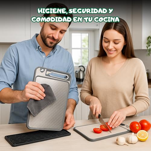 Planche à découper en acier inoxydable double face réversible avec support de rangement - 8